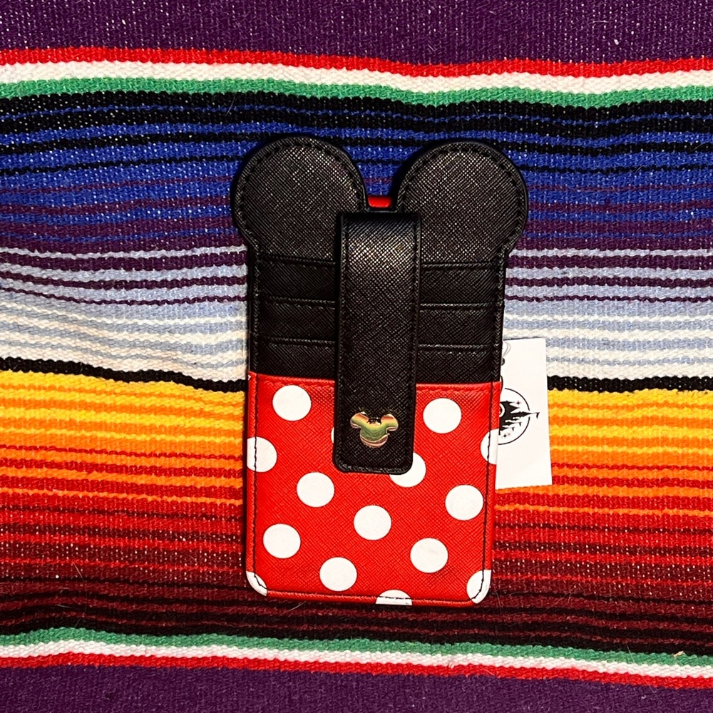 Disney Mickey Minnie Mouse Red Black Card Holder with Belt Strap Attachment
